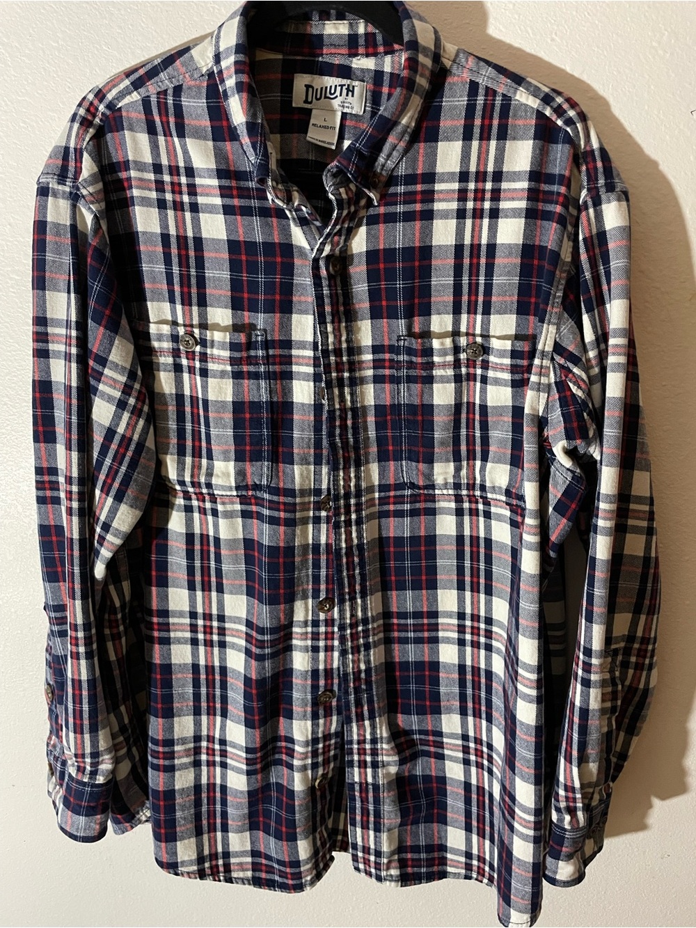 Duluth Men's Plaid Button Down in Blue & Red